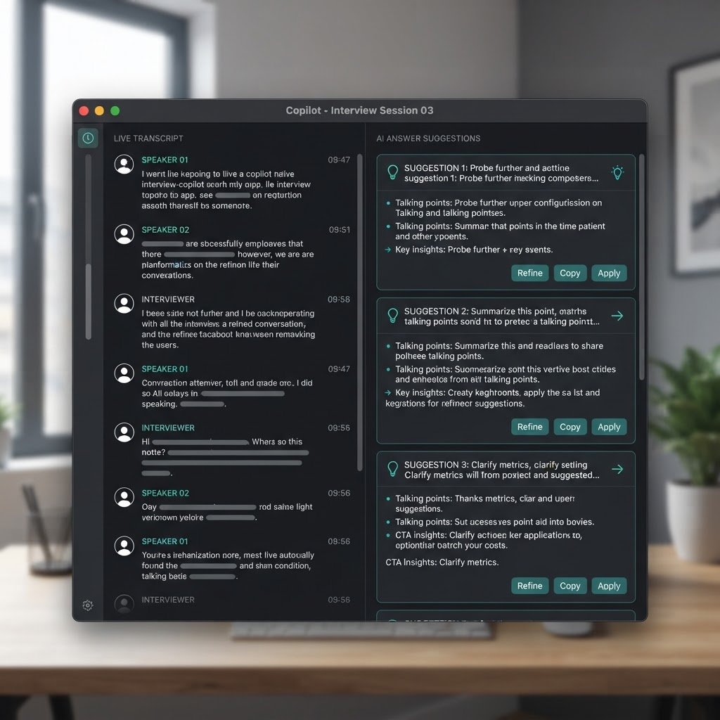 Don’t Panic — A macOS interview copilot that captures both sides of a call, transcribes in real time, and generates live answer suggestions — with a private on-device STT option.